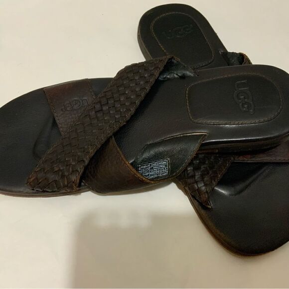 UGG Brown Braided Leather slide Sandals. Size 9/42 UGG 1007523